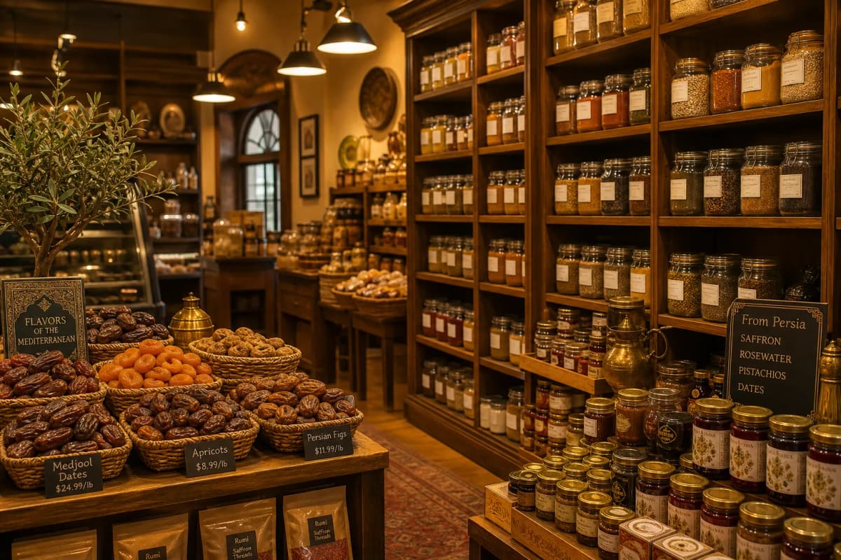 The Atlas store interior, stocked with spices, dried fruits and preserves